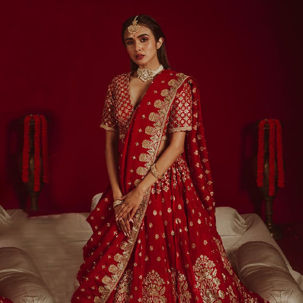 Latest Red Bridal Lehenga with Choli and Dupatta Dress