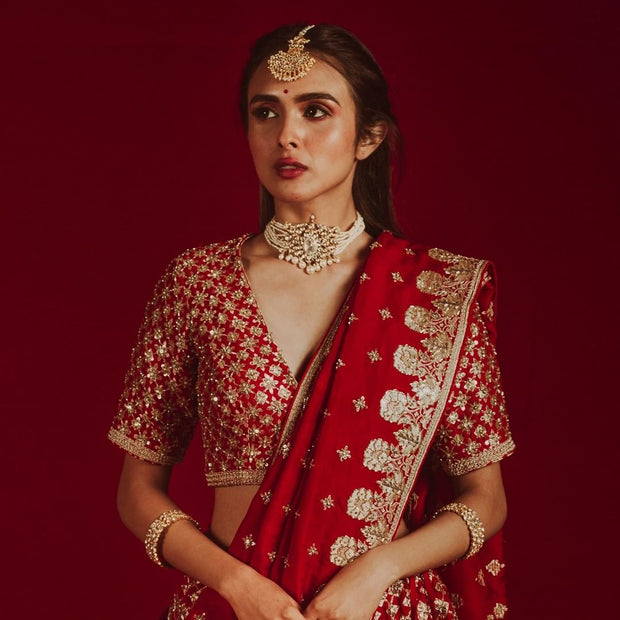 Latest Red Bridal Lehenga with Choli and Dupatta Online