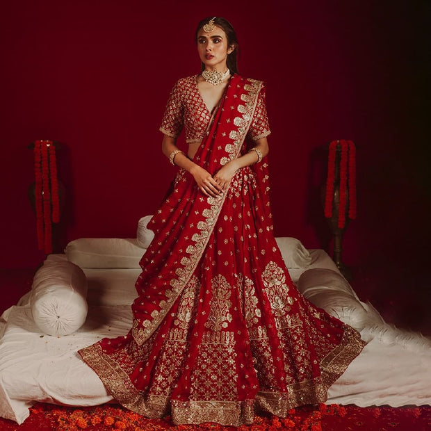 Latest Red Bridal Lehenga with Choli and Dupatta