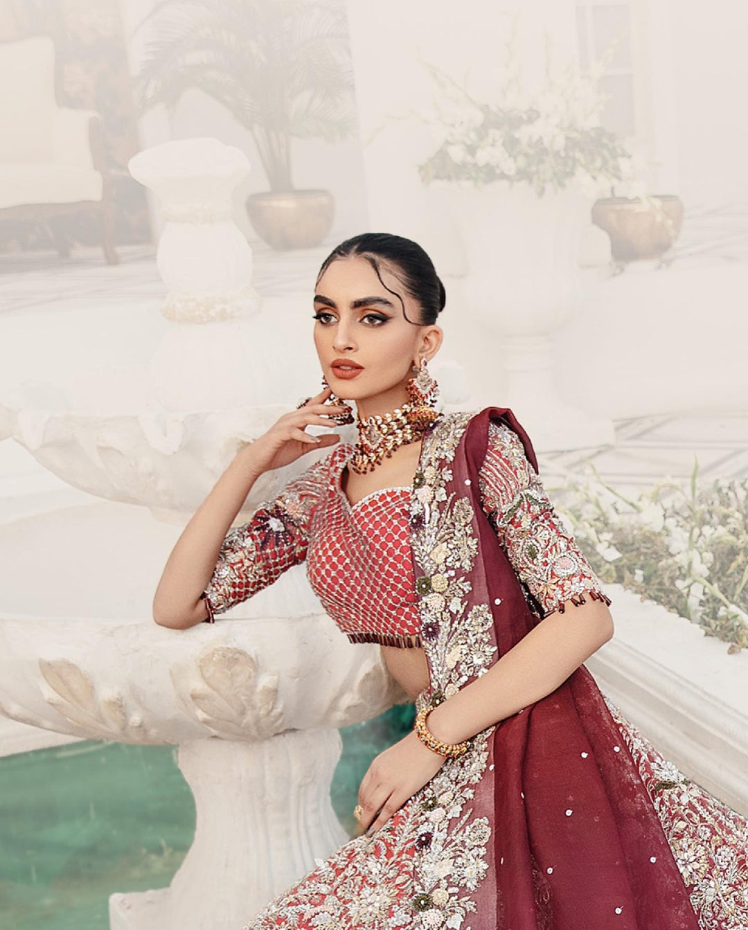 Stunning Royal Red Pakistani Bridal Dress & Lehenga Set