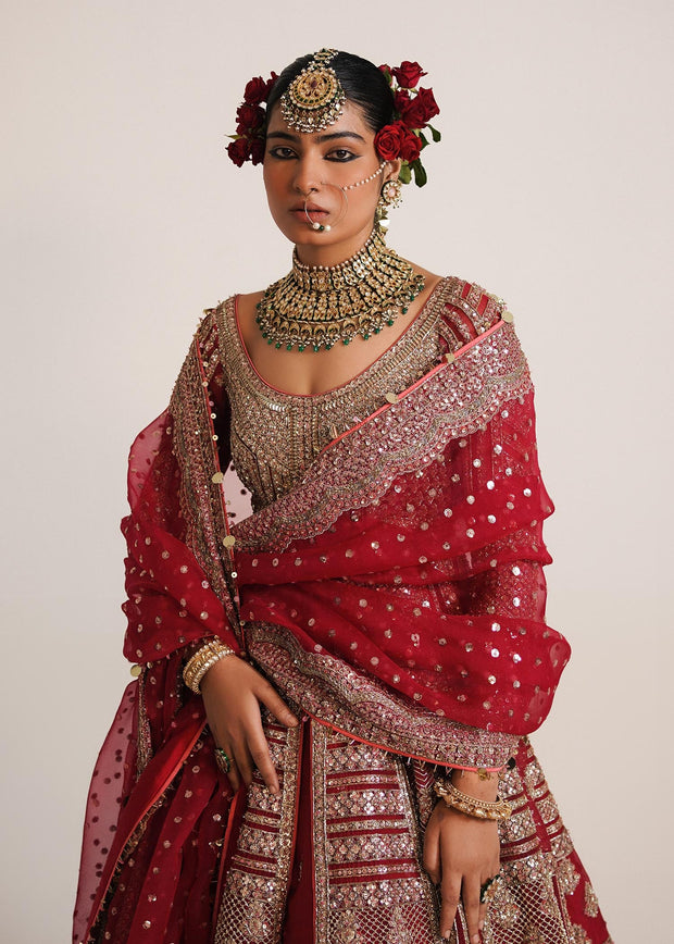 Latest Red Lehenga Frock and Dupatta Pakistani Bridal Dress