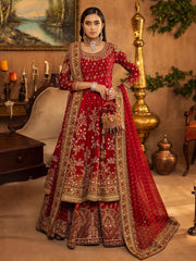Latest Red Pakistani Bridal Dress in Lehenga and Frock Style