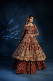 Latest Red Pakistani Bridal Dress in Open Kameez Lehenga Style