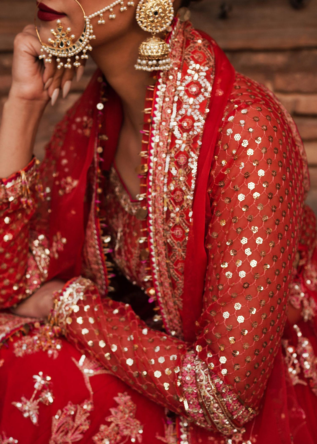 Latest Red Pakistani Bridal Dress in Pishwas and Sharara Style