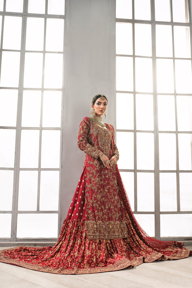 Latest Red Pakistani Bridal Dress in Sharara Kameez Style