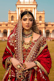 Latest Red Pakistani Bridal Dress in Traditional Pishwas Frock Lehenga and Dupatta Style