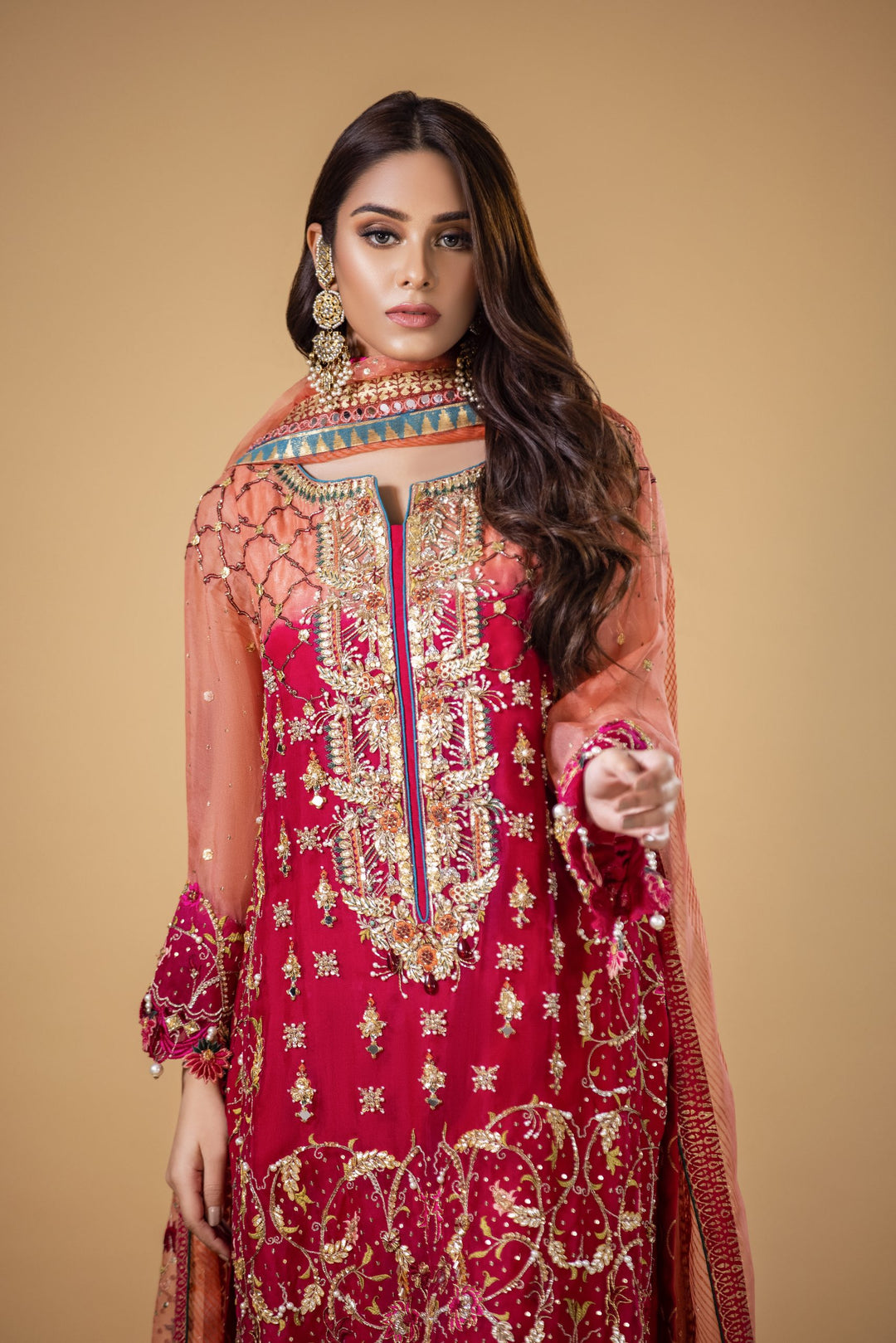 Latest Red Pakistani Wedding Dress in Kameez Trouser Style
