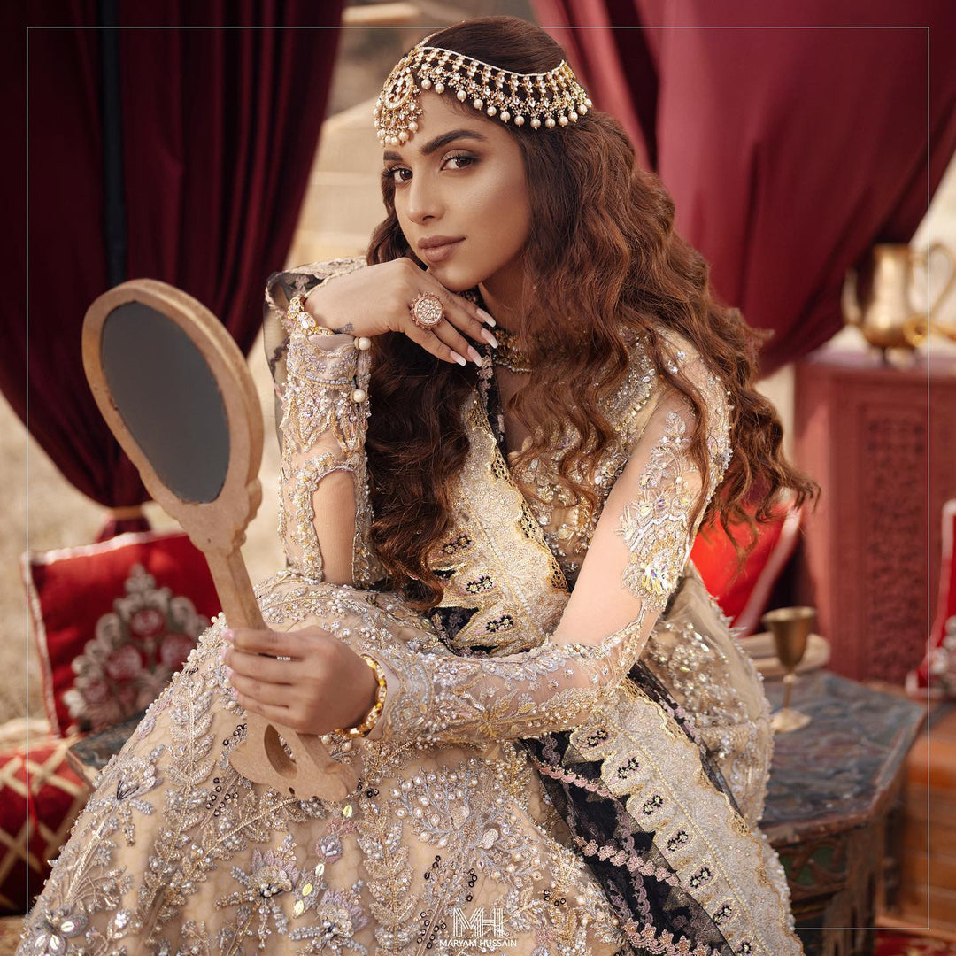 Latest Royal Golden Bridal Dress in Lehenga Gown Style