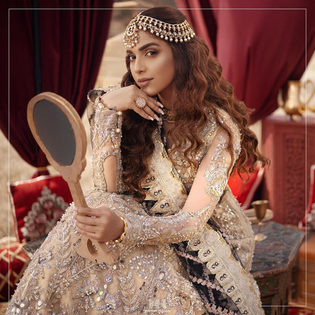 Latest Royal Golden Bridal Dress in Lehenga Gown Style
