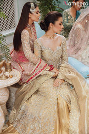 Latest Royal Golden Bridal Lehenga with Frock Dress