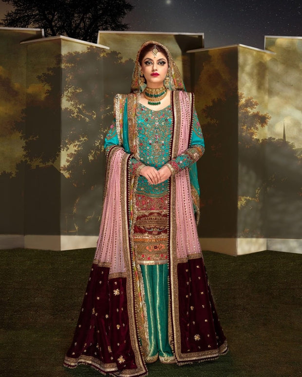 Latest Royal Jamawar Sharara Kameez Pakistani Bridal Dress