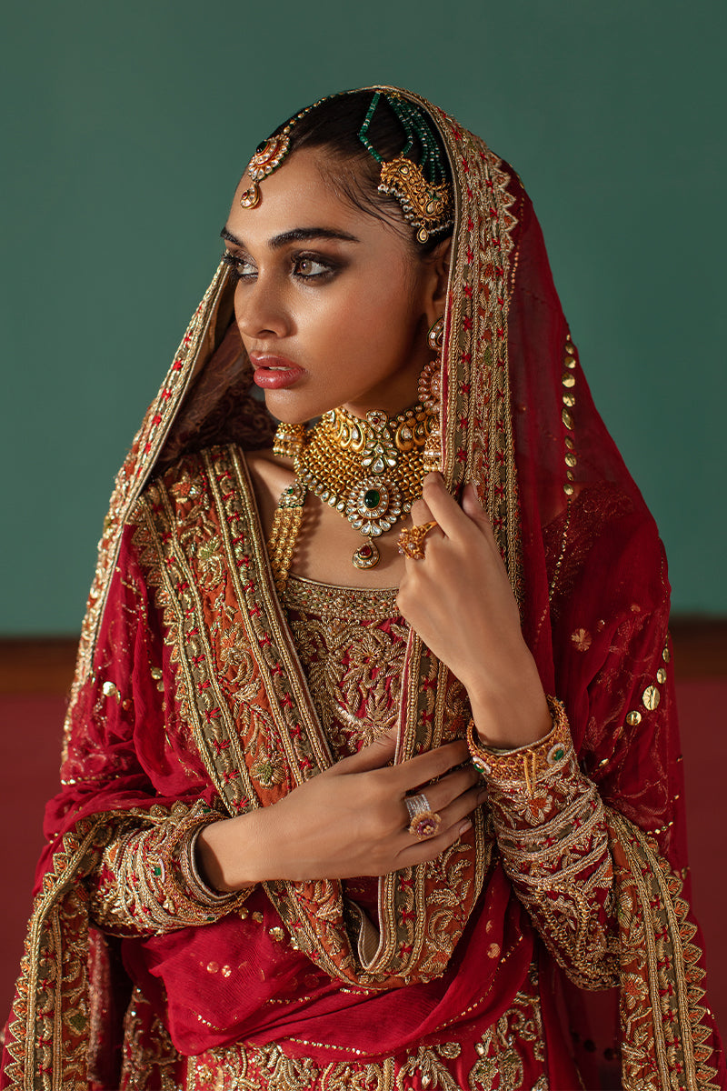 Elegant Red Pakistani Bridal Lehenga with Kameez and Dupatta