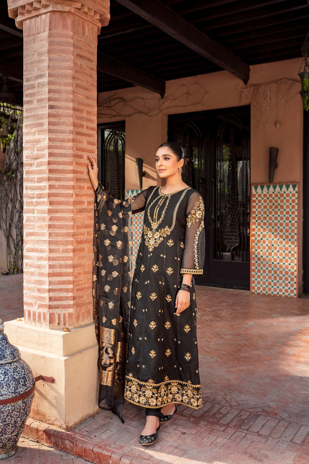 Latest Royal Pakistani Black Dress in Pishwas Frock Style