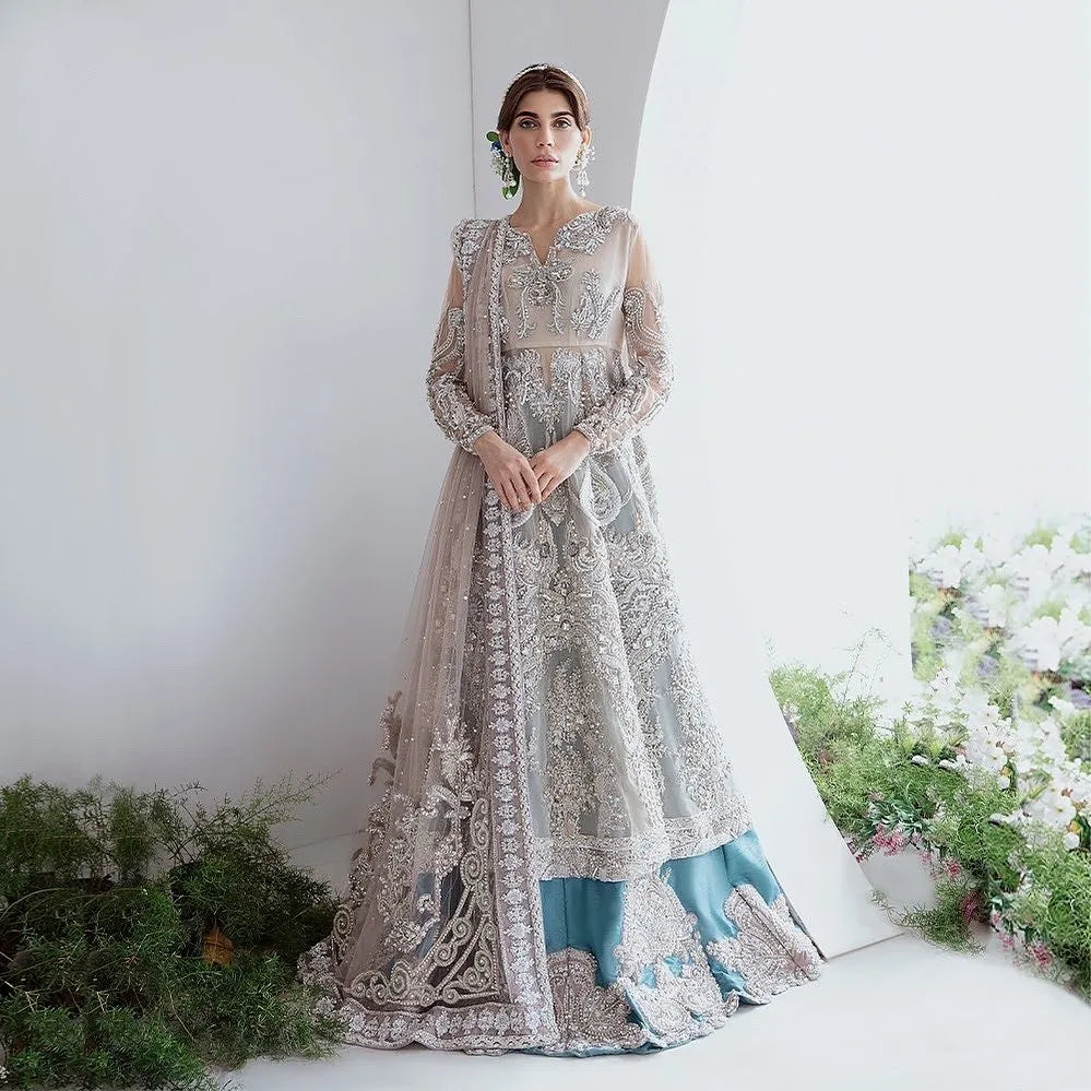 Royal Pakistani Bridal Dresses Featuring Lehenga Style Frock