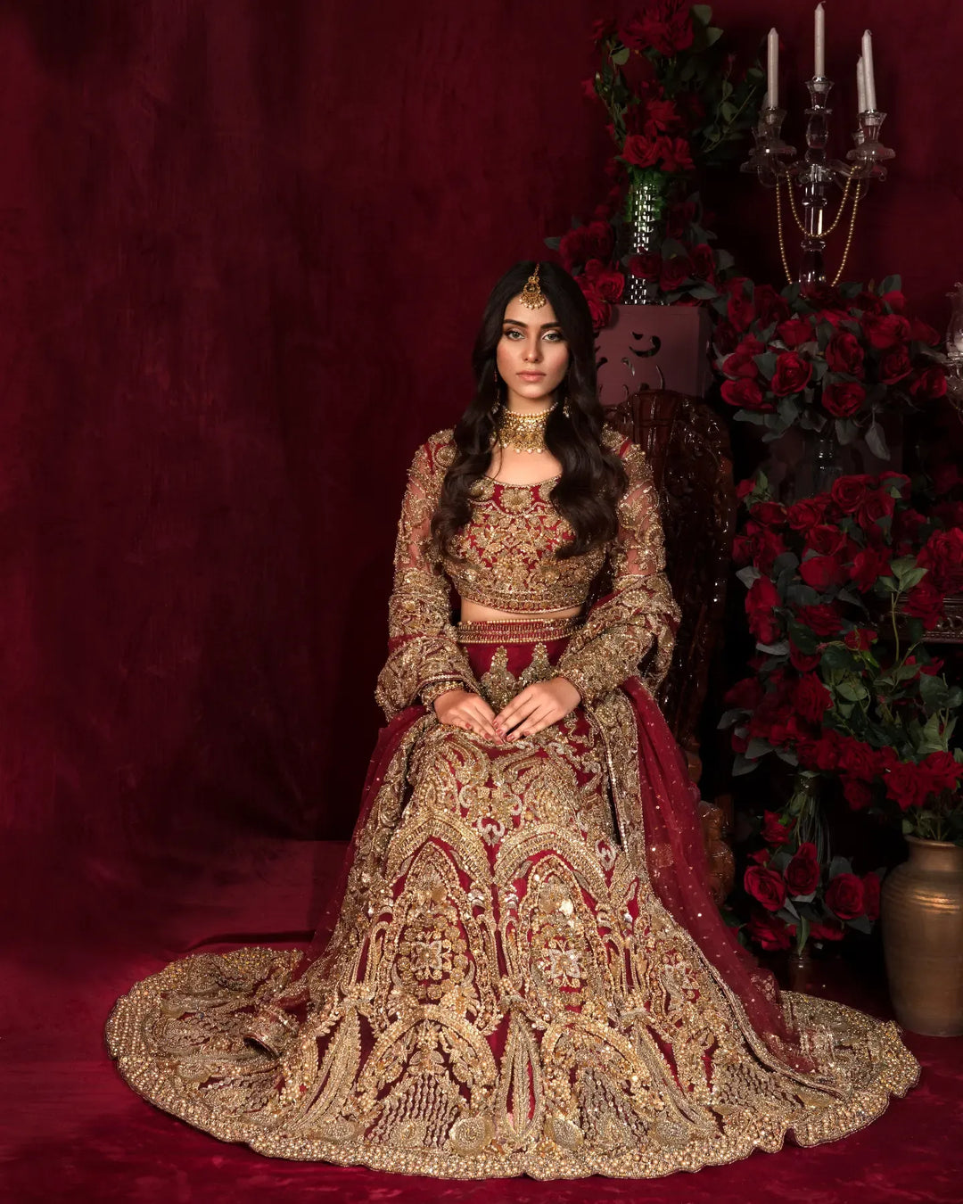 Majestic Red Pakistani Bridal Lehenga with Choli
