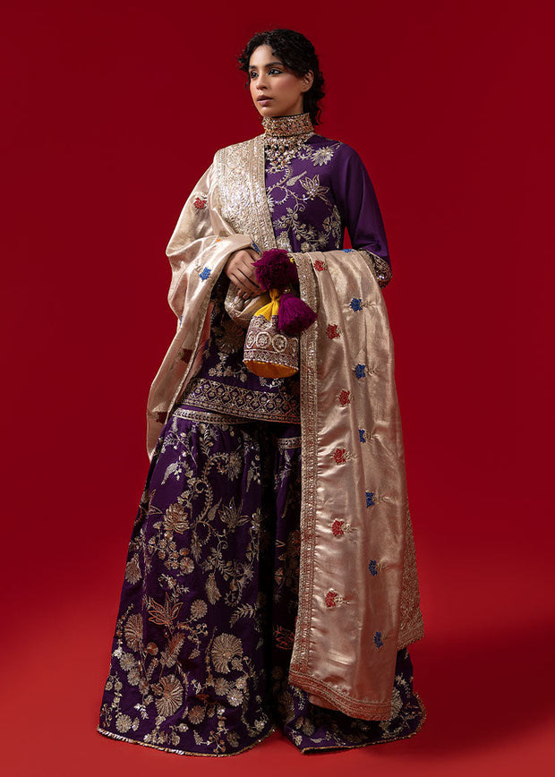 Latest Royal Pakistani Bridal Dress in Shirt and Gharara Style