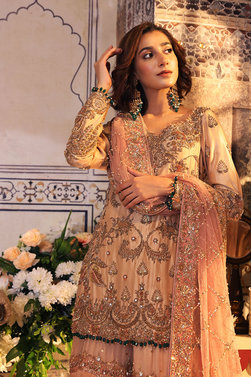 Elegant Tea-Pink Pakistani Bridal Gharara & Kameez