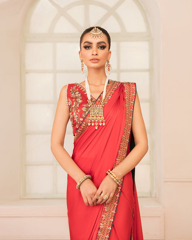 Latest Royal Pakistani Red Saree Blouse Dress for Wedding