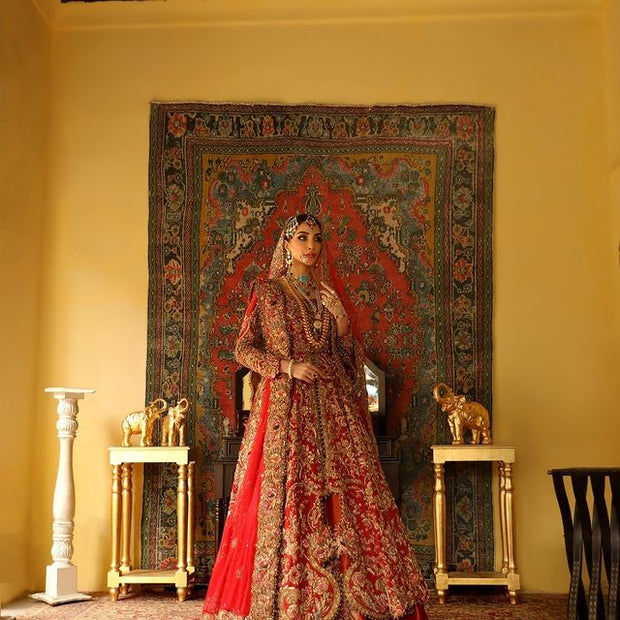 Latest Royal Pishwas Lehenga Red Bridal Pakistani Dress