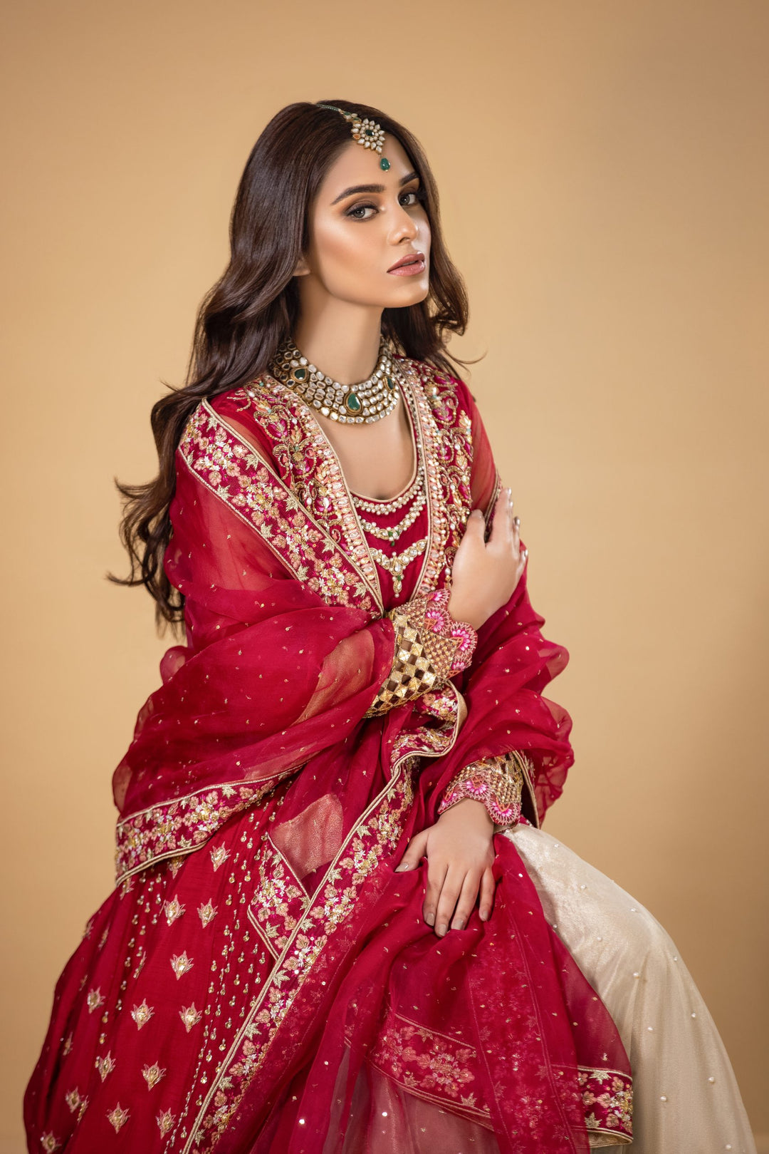 Stunning Royal Red Pakistani Bridal Lehenga Dress for Weddings
