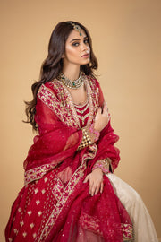 Latest Royal Red Bridal Dress Pakistani in Lehenga Gown Style