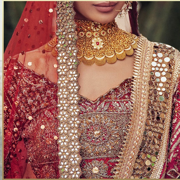 Latest Royal Red and Gold Lehenga Choli Pakistani Bridal Dress