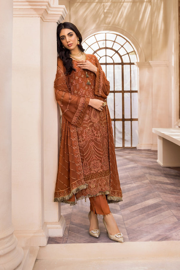 Latest Rusty Orange Salwar Kameez in Chiffon Latest