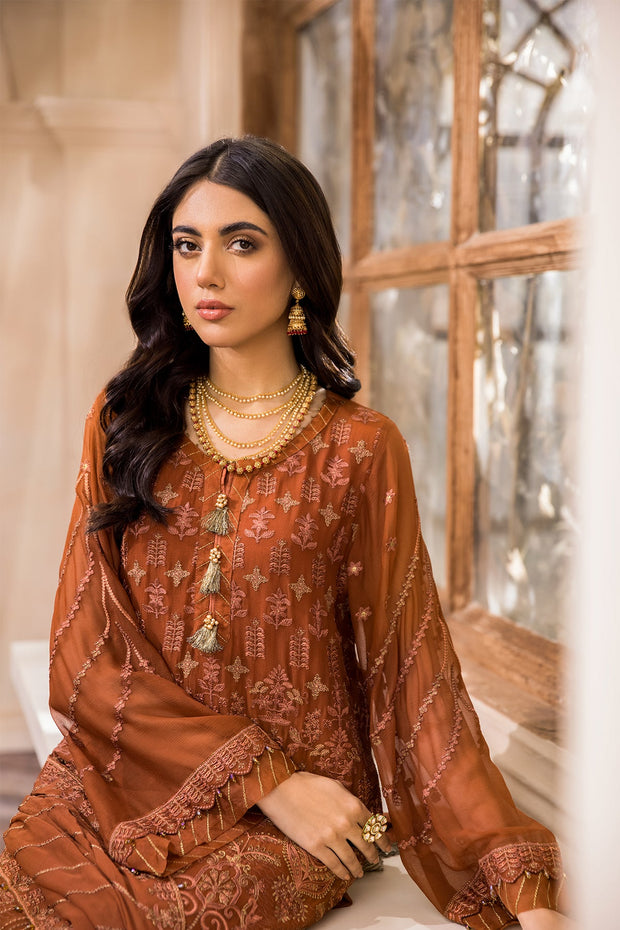 Latest Rusty Orange Salwar Kameez in Chiffon Online