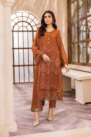 Latest Rusty Orange Salwar Kameez in Chiffon