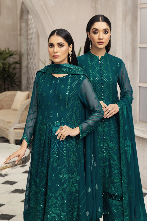 Latest Sea Green Pakistani Dress in Chiffon Latest