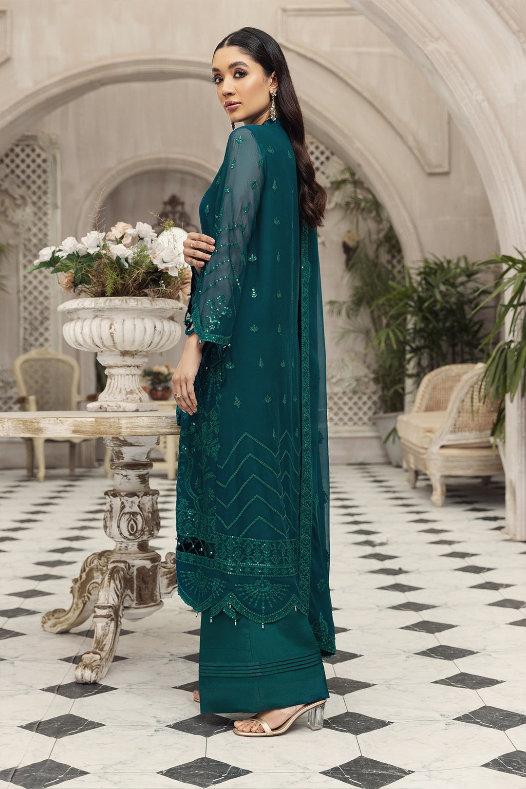 Latest Sea Green Pakistani Dress in Chiffon Online