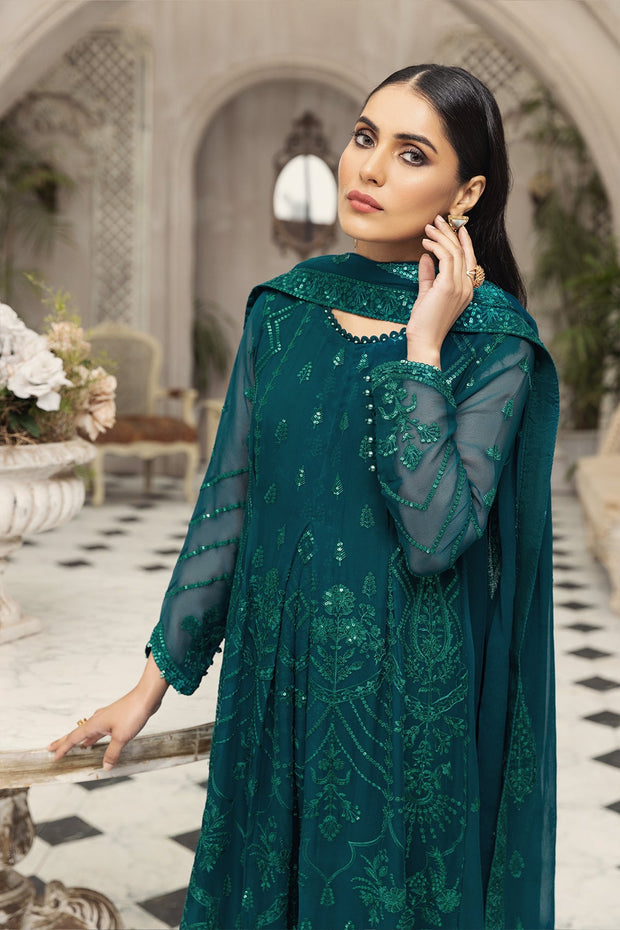 Latest Sea Green Pakistani Dress in Chiffon Stylish
