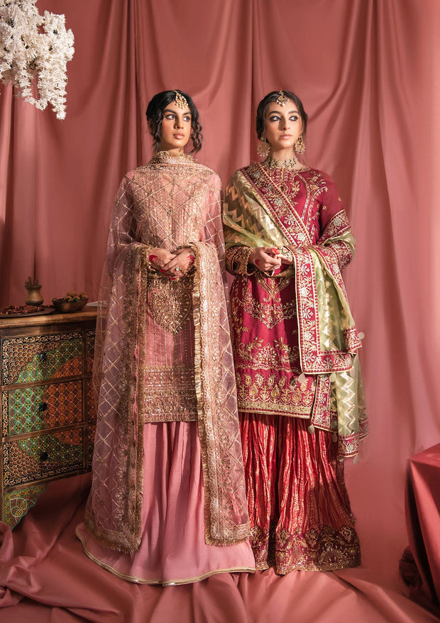 Latest Sharara Kameez Dupatta Pink Pakistani Wedding Dress