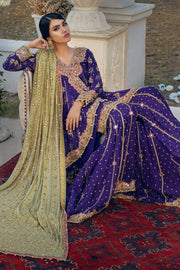 Latest Sharara Kameez Purple Bridal Dress Pakistani