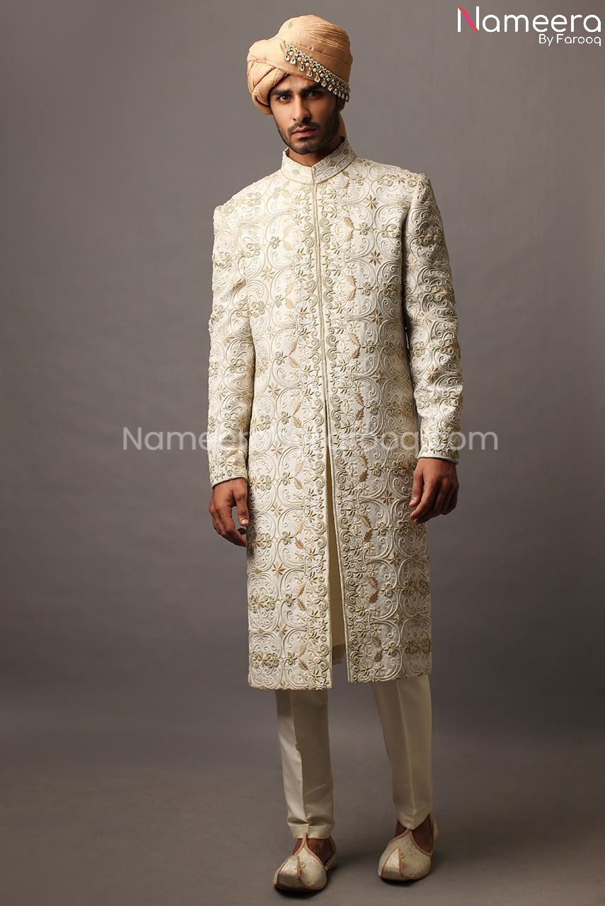 Latest Sherwani for Groom with Dabka Embroidery