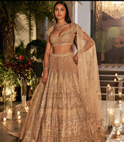 Latest Shimmering Golden Lehenga Choli Dupatta Bridal Dress