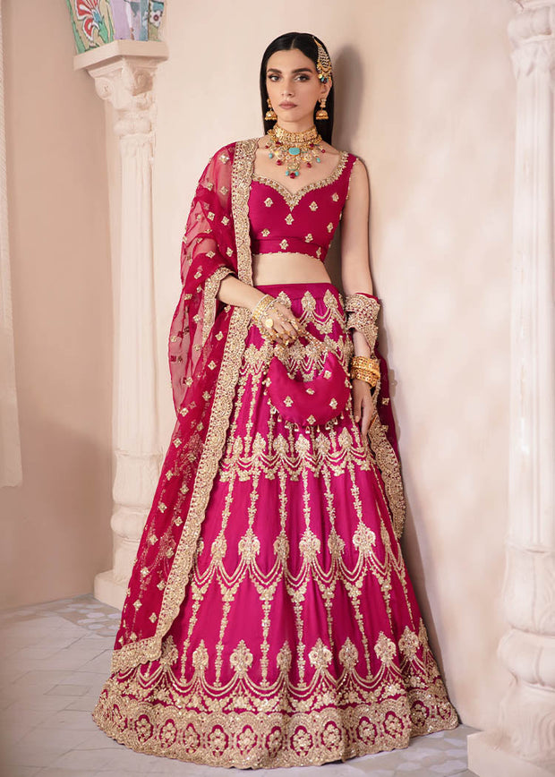 Latest Shocking Pink Lehenga Choli Dupatta Dress for Bride