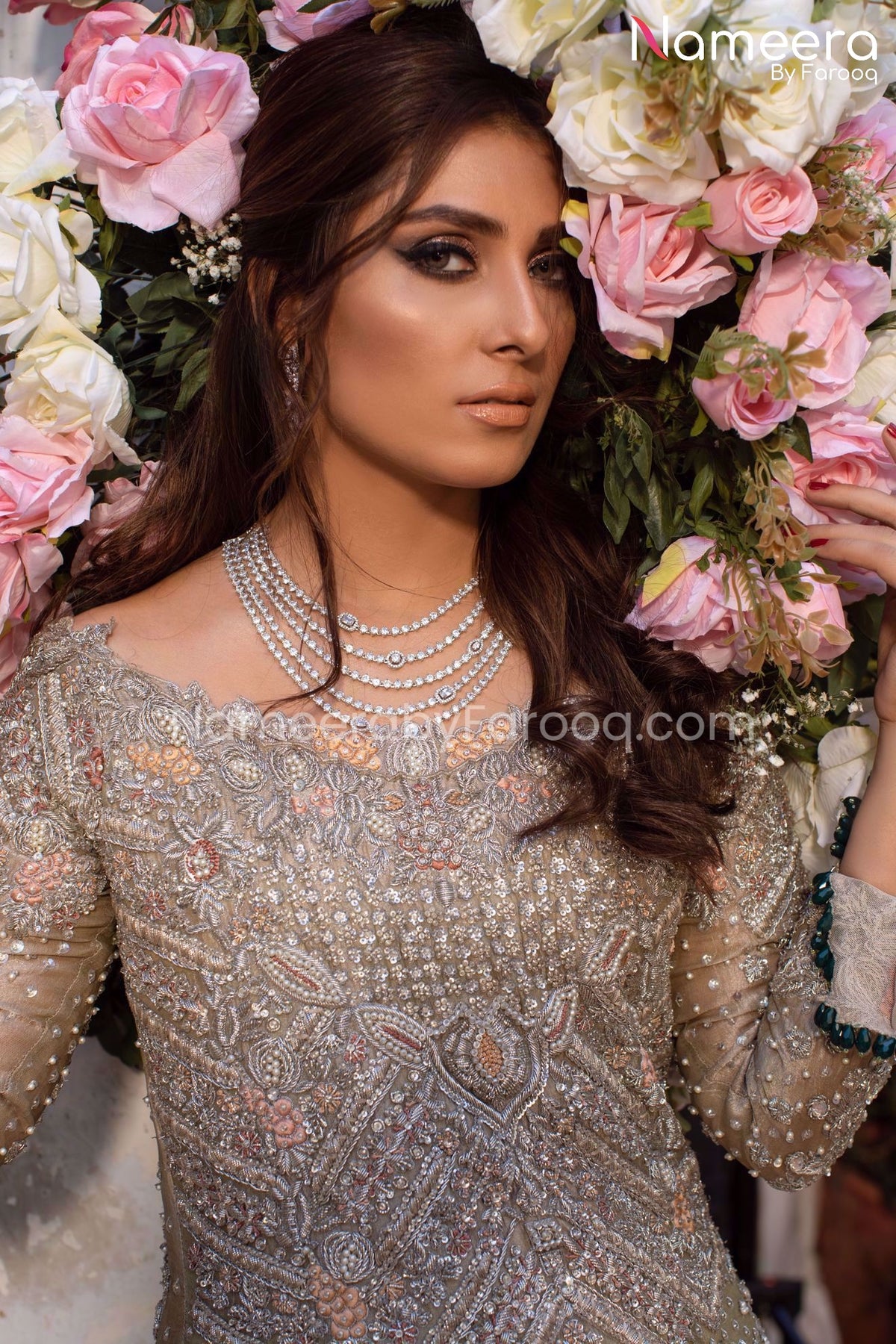 Elegant Silver Maxi Pakistani Long Bridal Dress Online 2021 – Nameera ...