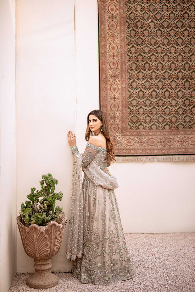 Latest Silver Grey Bridal Lehenga Choli Pakistani Dress