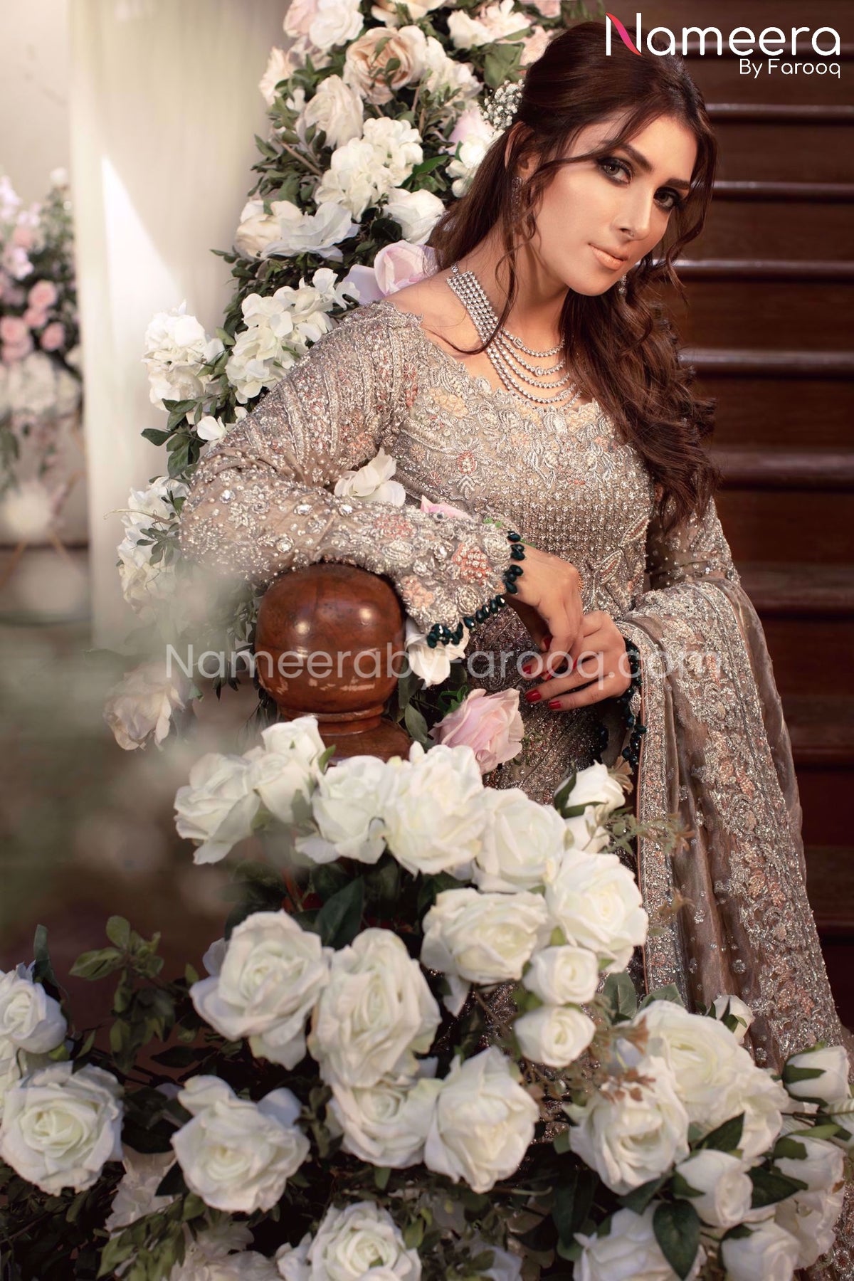 Elegant Silver Maxi Pakistani Long Bridal Dress Online 2021 – Nameera ...