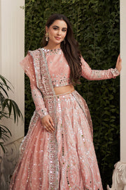 Latest Tea Pink Lehenga Choli and Dupatta Dress for Bride