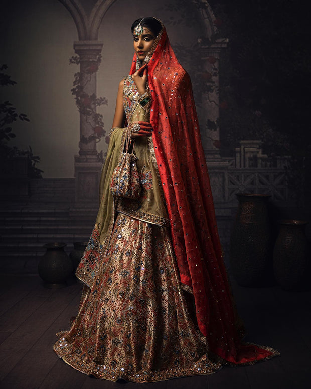 Latest Tissue Lehenga with Sleeveless Choli and Dupatta Dress