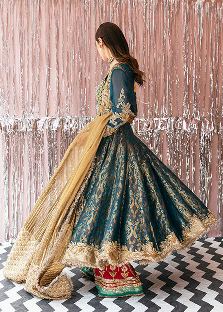Latest Traditional Angrakha Frock Green Pakistani Bridal Dress