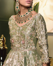 Latest Traditional Green Peplum Lehenga Pakistani Bridal Dress