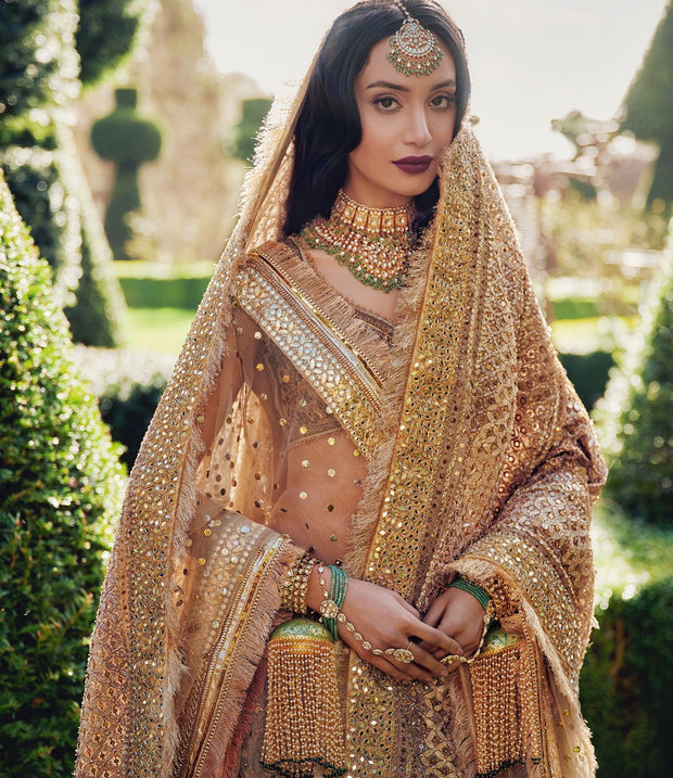 Latest Traditional Lehenga Choli Golden Bridal Dress Pakistani