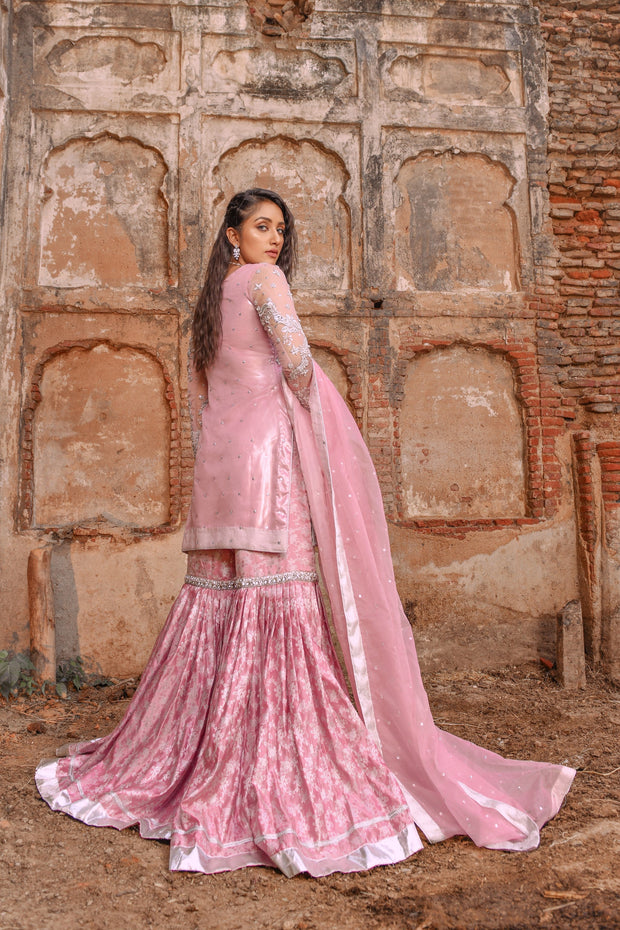 pink gharara dress Light Pink Embroidery Party Wear Gharara Suit