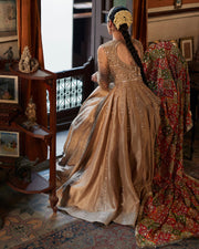 Latest Traditional Pishwas Pakistani Wedding Dress in Raw Silk