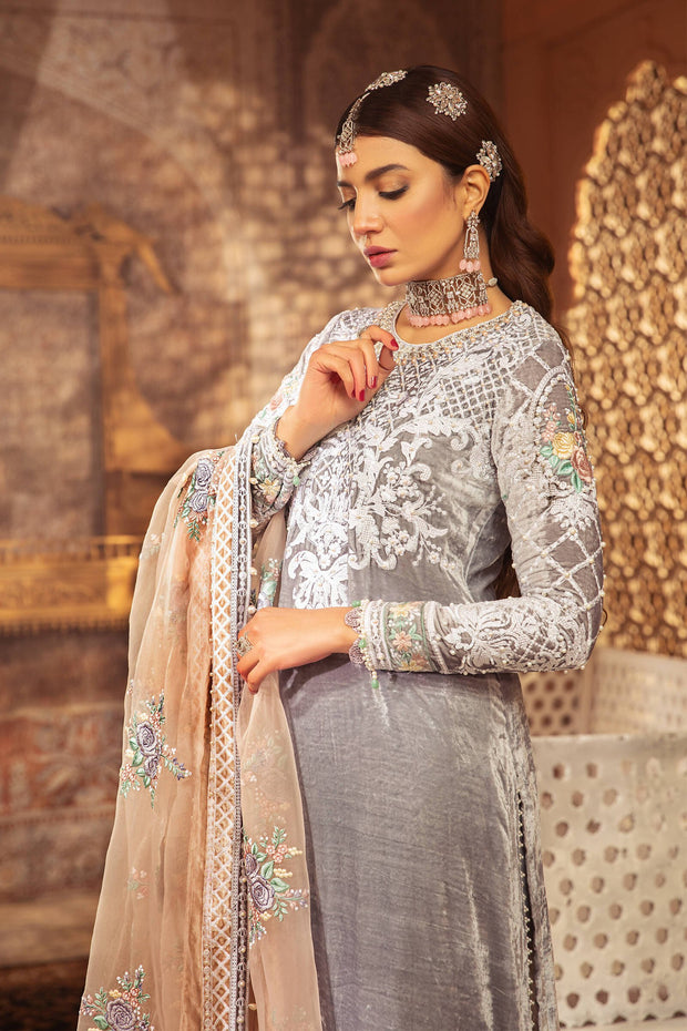 Latest Velvet Suit Pakistani in Light Grey Shade 2022