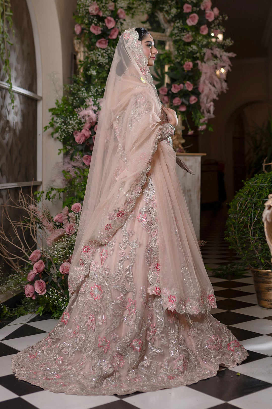 Latest Walima Long Maxi in Pink Color Backside Look