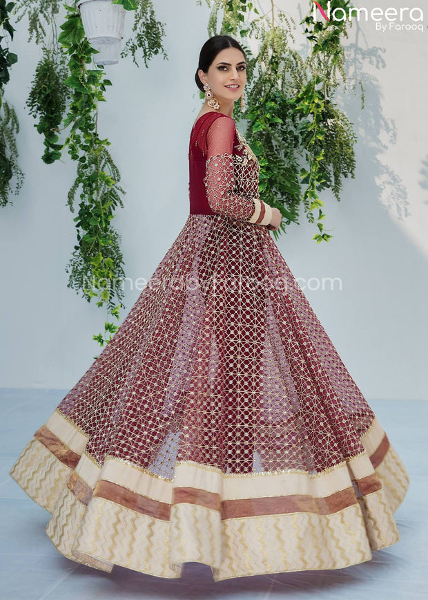 Latest Wedding Full Length Frock in Royal Red 2022